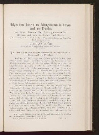 Einiges über Centren und Leitunsbahnen im Rückenmark des Frosches mit einem Excurs über Leitungsbahnen im Rückenmark von Kaninchen und Katze