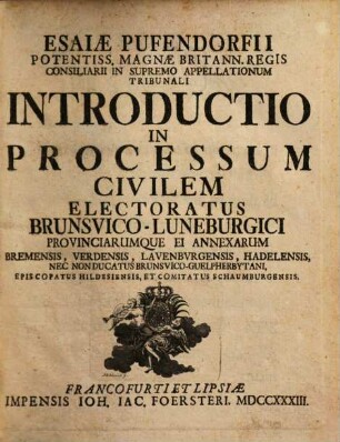 Introductio in Processum Civilem Electoratus Brunsvico-Luneburgici