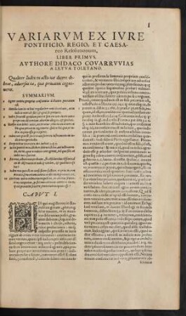Variarum Ex Iure Pontificio, Regio, Et Caesareo Resolutionum. Liber Primus.