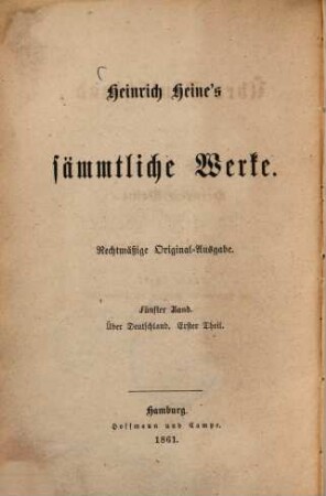 Heinrich Heine's sämmtliche Werke. 5., Über Deutschland, Th. 1