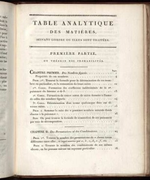 Table Analytique des Matières.
