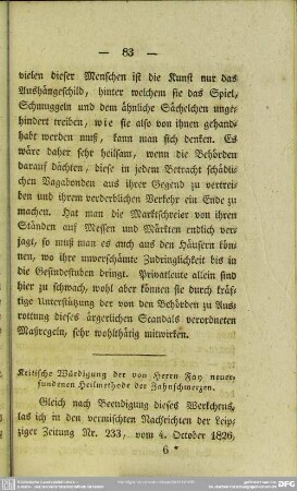 Kritische Würdigung der von Herrn Fay neuerfundenen Heilmethode der Zahnschmerzen