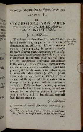 Sectio II. De successione juris particularis speciatim ex simultanea investitura.