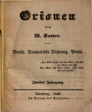 Orionen : Poesie, Dramtische Dichtung, Prosa, 2. 1846, H. 1