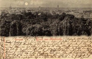 Postkartenalbum mit Motiven von Karlsruhe. "Panorama. Gruß aus Karlsruhe"
