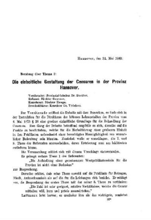 Die einheitliche Gestaltung der Censuren in der Provinz Hannover