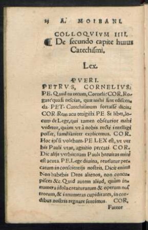 Colloquium III. De secundo capite huius Catechismi. Lex.