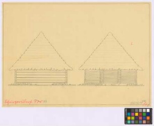Zabelkau, Schurgersdorf ([Landkreis Ratibor]): [Pfarrscheune]. Pfarrscheune (zwei Giebel-Ansichten)