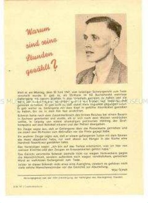 Propagandaflugblatt der VVN zur Verurteilung eines ehemaligen SS-Wachmannes aus dem KZ Buchenwald