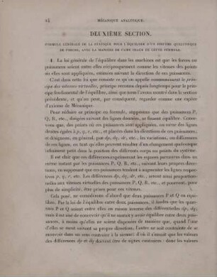 Deuxième section. Formule générale de la statique pour l'équilibre d'un système [...]