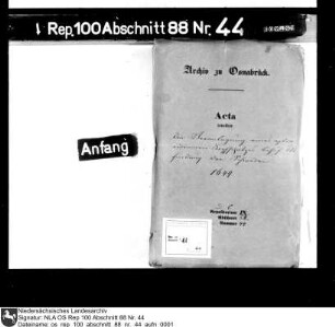 Veranschlagung eines außerordentlichen Kopfschatzes zur Abfindung der Schweden Enthält u.a.: Publikandum Franz Wilhelms; Hauptschatzregister des Amts Iburg; Rechnungen über adelige Personen; Register des Kirchspiels Wellingholzhausen; Register des Wigbolds Melle; Register über Kirchhöfer in Melle; Register über die Bauerschaft Bakum; Register des Dorfes Gesmold; Register des Kirchspiels Oldendorf; Register des Kirchspiels Buer; Register des Kirchspiels Riemsloh; Register des Kirchspiels Neuenkirchen; einschl. Adelsgüter