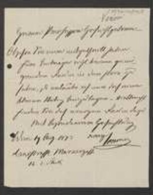 Brief von Adolph Senoner an Unbekannt