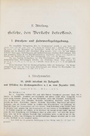 II. Abteilung. Gesetze, den Verkehr betreffend