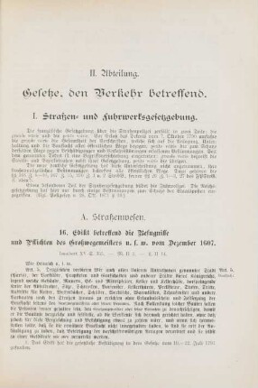 II. Abteilung. Gesetze, den Verkehr betreffend