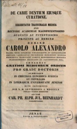 De carie dentium ejusque curatione : Diss. inaug. med.
