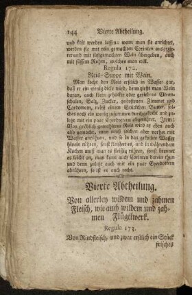 Vierte Abtheilung. Von allerley wildem und zahmen Fleisch, wie auch wildem und zahmen Flügelwerk.