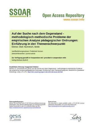 Auf der Suche nach dem Gegenstand - methodologisch-methodische Probleme der empirischen Analyse pädagogischer Ordnungen: Einführung in den Themenschwerpunkt