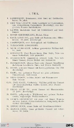 I. Teil: Textilien, Gobelins (Nr. 1-273)
