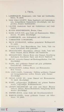 I. Teil: Textilien, Gobelins (Nr. 1-273)