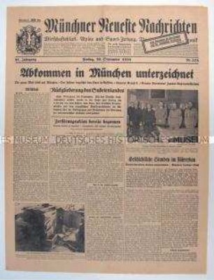 Tageszeitung"Münchner Neueste Nachrichten zur Unterzeichnung des Münchner Abkommens