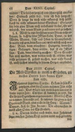 Das XXXII. Capitel. Die Welt-Christen in meisten Ständen, an meisten Oertern heute kennen Christum nicht.