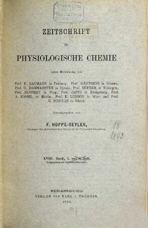 Zeitschrift für physiologische Chemie. 18. 1893