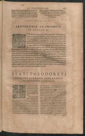 Beati Theodoreti Episcopi Cyrensis Explanatio In Prophetam Zachariam.