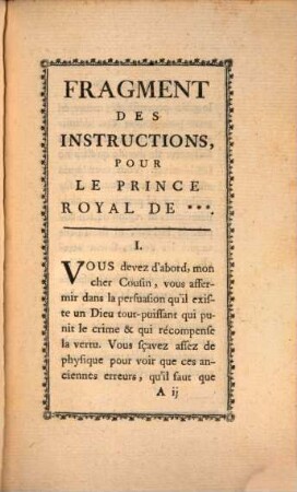 Fragment des instructions pour le prince royal de ...