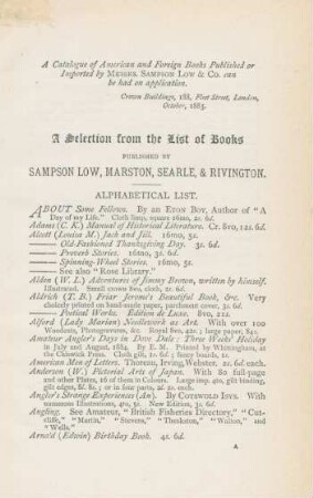 A catalogue of American and foreign books published or imported by Messrs. Sampson Low & Co. can be had on application.