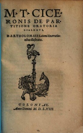 M. T. Ciceronis De partitione oratoria dialogus