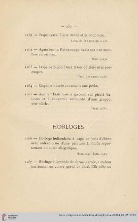 Horloges (Nr. 1166 - 1174)