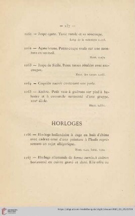 Horloges (Nr. 1166 - 1174)