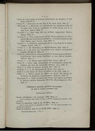 Pubblicazioni periodiche pervenute all' Accademia nei mesi di ottobre e novembre 1884.