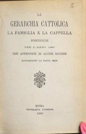 La gerarchia cattolica. 1890