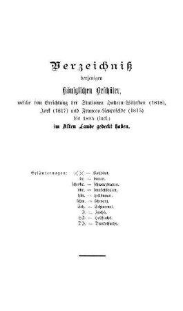 Verzeichniß derjenigen Königlichen Beschäler, welche von Errichtung der Stationen Hollern-Wöhrden (1818), Jork (1817) und Francop-Neuenfelde (1815) bis 1895 (incl.) im Alten Land