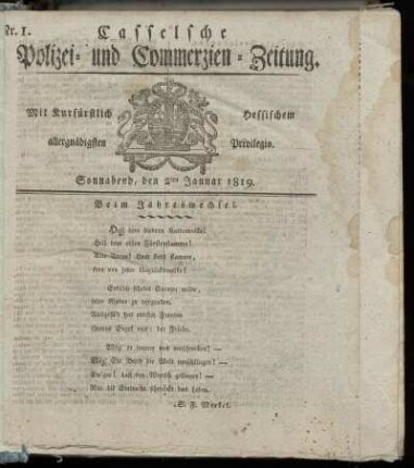 Nr. 1, Sonnabend, den 2ten Januar 1819