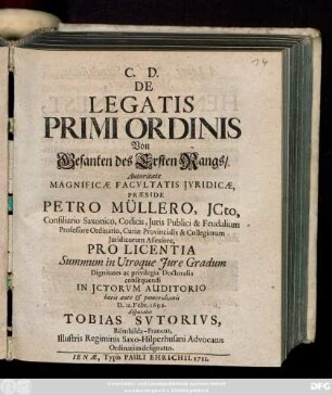 De Legatis Primi Ordinis Von Gesanten des Ersten Rangs