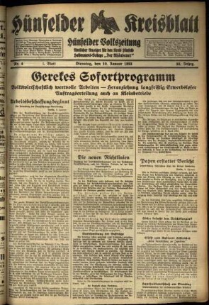 Erste Ausgabe vom Dienstag, den 10. Januar 1933.