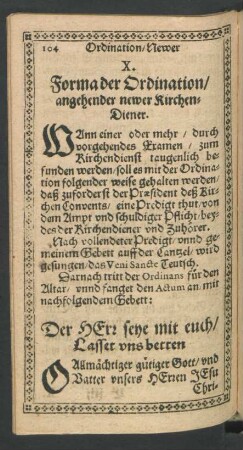 X. Forma der Ordination/ angehender newer Kirchendiener.