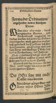X. Forma der Ordination/ angehender newer Kirchendiener.