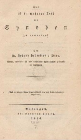 Was ist in unserer Zeit von Synoden zu erwarten?