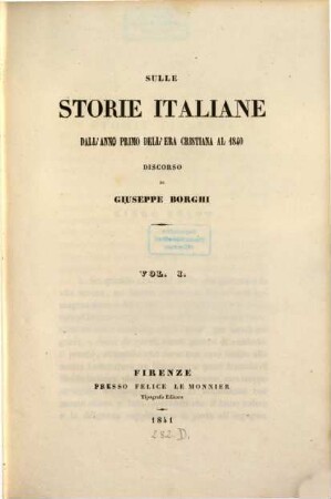 Sulle storie italiane dall'anno primo dell'era cristiana al 1840 : discorso, 1