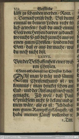 LXXVII. Von der Beschafftenheit eines wahren Christen