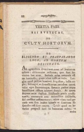 Tertia Pars Rei Rusticae. De Cultu Hortorum