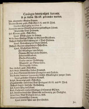 Catalogus dererjenigen Autoren, so zu diesem Wercke gebrauchet worden