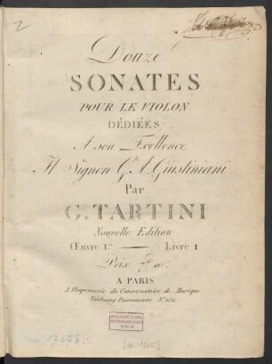 Livre 1: Douze Sonates Pour Le Violon Œuvre 1.er