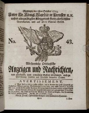 No. 43. Montags, den 28ten October, 1754.