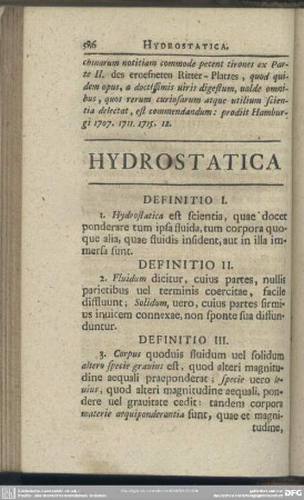 [XI.] Hydrostatica