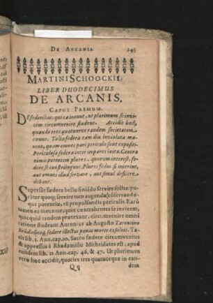 Martini Schookii Liber Duodecimus De Arcanis.