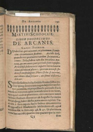 Martini Schookii Liber Duodecimus De Arcanis.